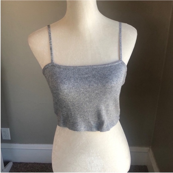 Zara Grey Ribbed Crop Top - Picture 2 of 6